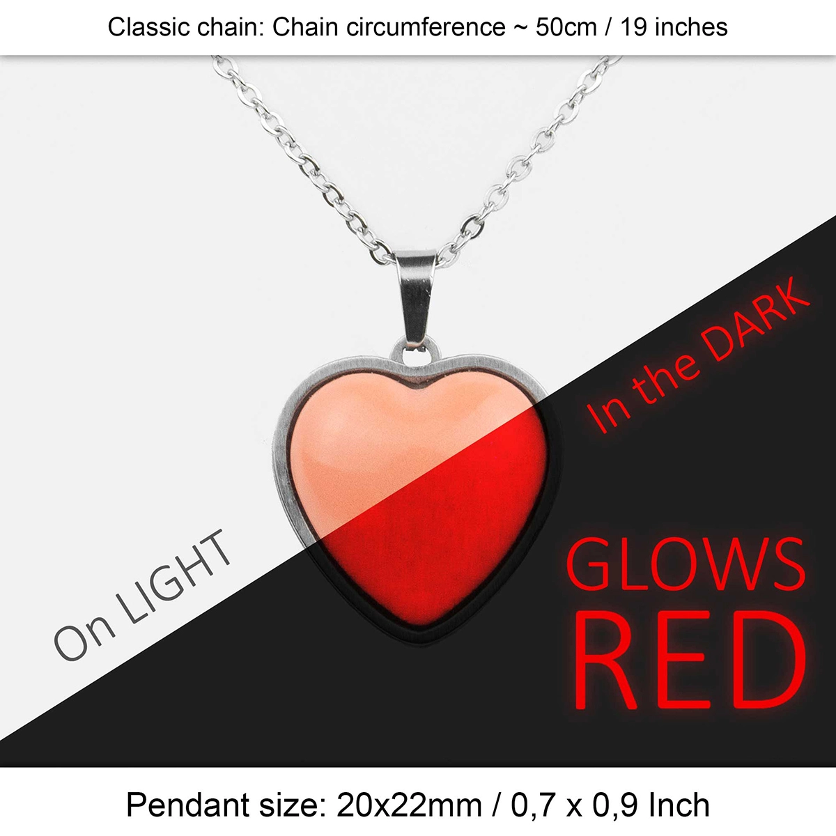 Glow in the Dark Heart Pendant - Stainless Steel Necklace - Image 9
