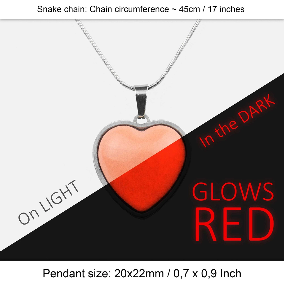 Glow in the Dark Heart Pendant - Stainless Steel Necklace - Image 8