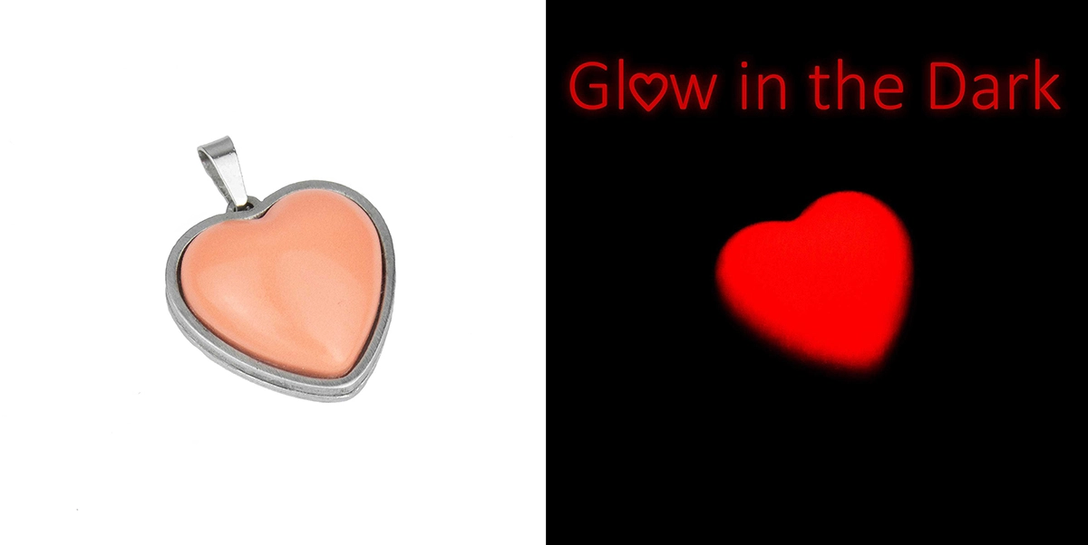 Glow in the Dark Heart Pendant - Stainless Steel Necklace - Image 2