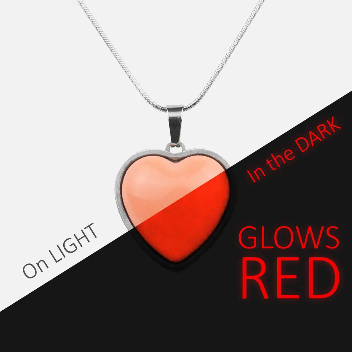 Glow in the Dark Heart Pendant - Stainless Steel Necklace